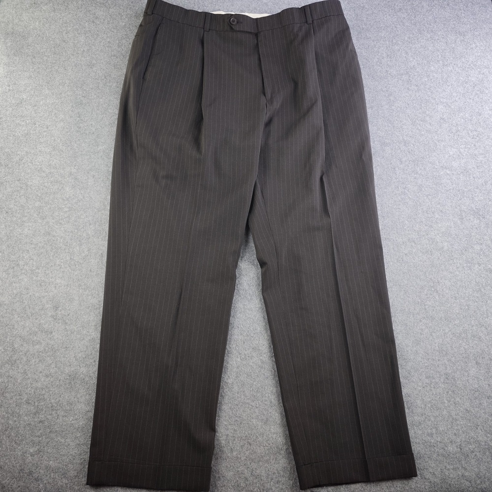 Oscar De La Renta Dress Pants Mens 36x30 Black Pinstripe Wool Pleated Cuffed